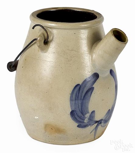 Evan R. Jones, Pittston, Pennsylvania stoneware batter jug, 19th c., with cobalt fern decoration