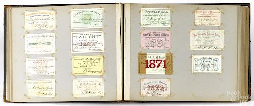 U.S. railroad, ferry, and horse railroad tickets, 19th c., approximately 200 pieces in a scrapbook