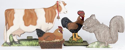 Menno Shirk (Lancaster County, Pennsylvania), four carved and painted folk art animal figures