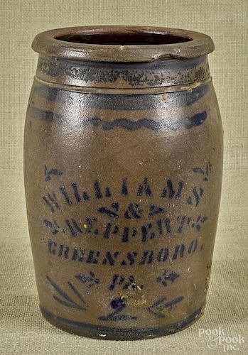 Pennsylvania two-gallon stoneware crock, 19th c., with cobalt decoration