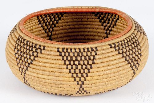 Native American coiled basketry bowl, ca. 1930, probably California, 3 1/2'' h., 7 1/2'' w.