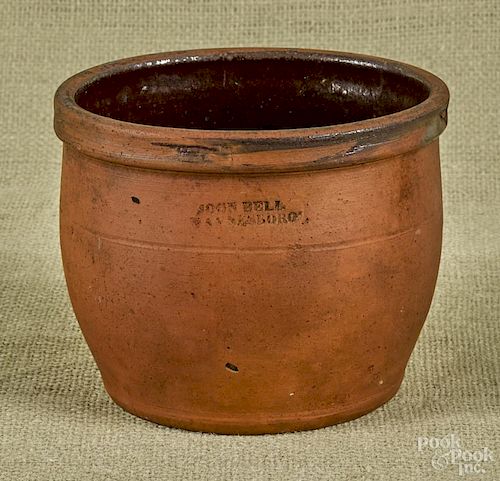 Pennsylvania redware crock, 19th c., impressed John Bell Waynesboro, 4 3/4'' h.