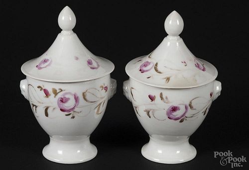 Pair of porcelain covered jars, 19th c., 6 3/4'' h.
