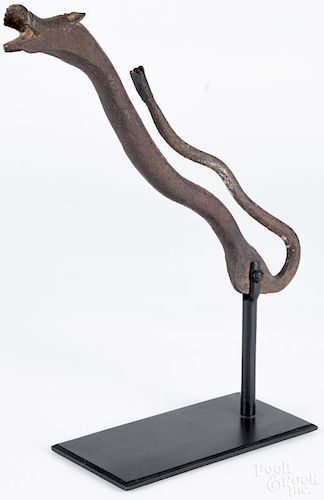 Wrought iron snake-form whimsy, early 20th c., 14 1/2'' l. Provenance: DeHoogh Gallery, Philadelphia.
