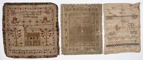 Twelve unframed silk and cotton on linen samplers, 18th/19th c.