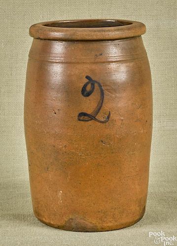Pennsylvania stoneware crock decorated with a cobalt 2, 12 1/4'' h.