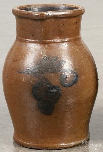 Pennsylvania stoneware pitcher, 19th c., with cobalt cherry bunch decoration, 8 1/2'' h.