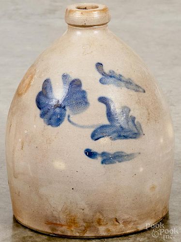Two-gallon stoneware jug, 19th c., with cobalt floral decoration, 12'' h.