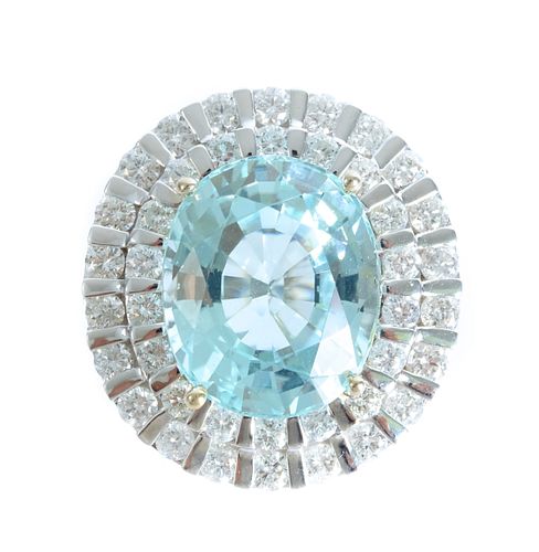 14K WG 12.65 CT Aquamarine Diamond Halo Ring