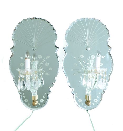 Pair, Venetian Mirrored Candle Wall Sconces