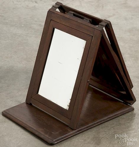 Ober's Toilet Glass No 4 walnut folding mirror, 19th c., closed - 11'' x 13 1/2''.