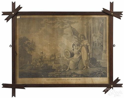 B. Tanner, engraving of America guided by Wisdom, 19th c., 15 1/4'' x 22''.