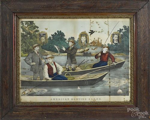 Chromolithograph, titled American Hunting Scene, pub. by Thomas Kelly, 1859
