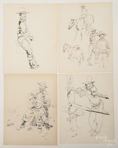 Henry Clarence Pitz (American 1895-1976), seven ink, pencil, and wash illustrations of cowboys