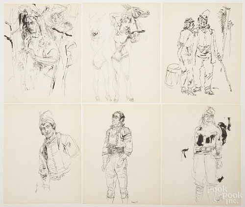 Henry Clarence Pitz (American 1895-1976), six ink, pencil, and wash illustrations of figures