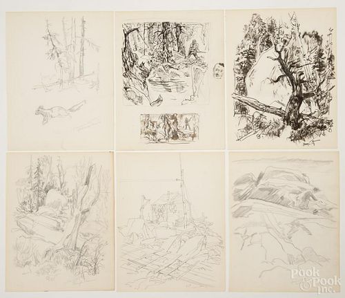 Henry Clarence Pitz (American 1895-1976), twenty-two ink and pencil Maine landscapes, several titled