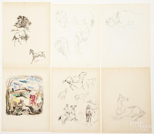 Henry Clarence Pitz (American 1895-1976), eleven ink and pencil animal studies, one of them signed