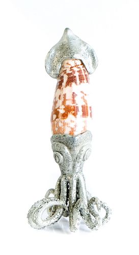 Natural Shell & Pewter Figural Sculpture of Squid