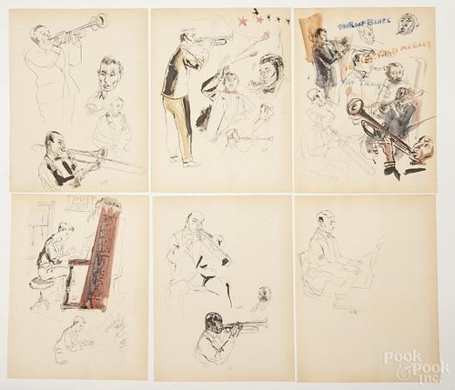 Henry Clarence Pitz (American 1895-1976), seven ink, pencil, and watercolor illustrations