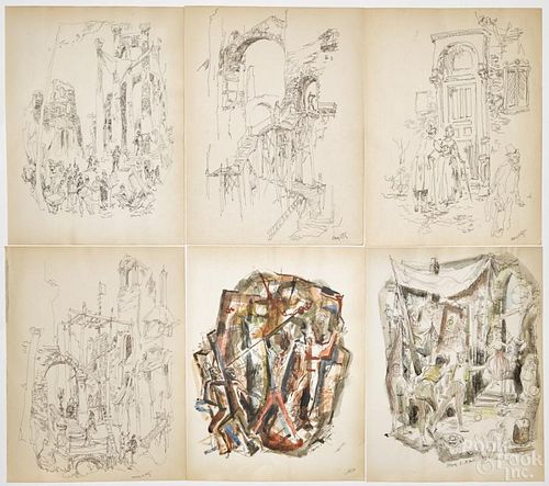 Henry Clarence Pitz (American 1895-1976), thirteen ink, pencil, and watercolor illustrations