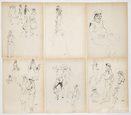 Henry Clarence Pitz (American 1895-1976), thirteen ink, pencil, and watercolor illustrations