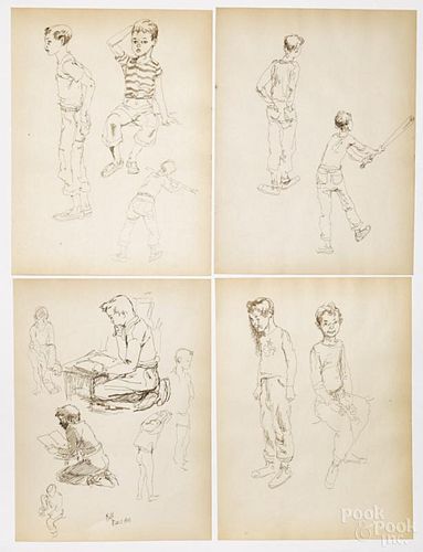 Henry Clarence Pitz (American 1895-1976), eight ink and pencil illustrations of children, unsigned