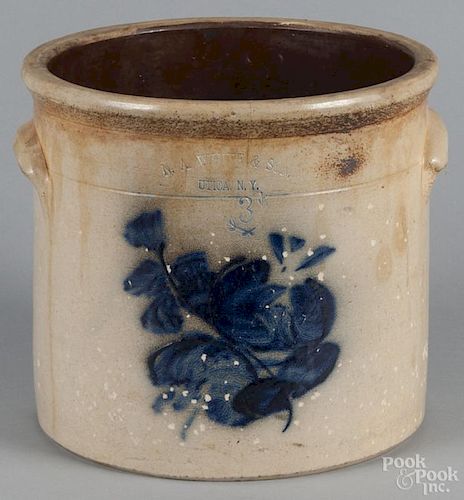 New York three-gallon stoneware crock, 19th c., with cobalt floral decoration, impressed N.A. White