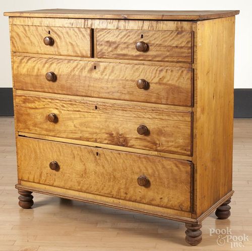 New England or Canadian birch and butternut chest of drawers, 19th c., 46'' h., 46'' w.