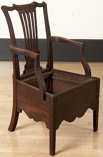 Southern late Chippendale walnut necessary chair, ca. 1790.