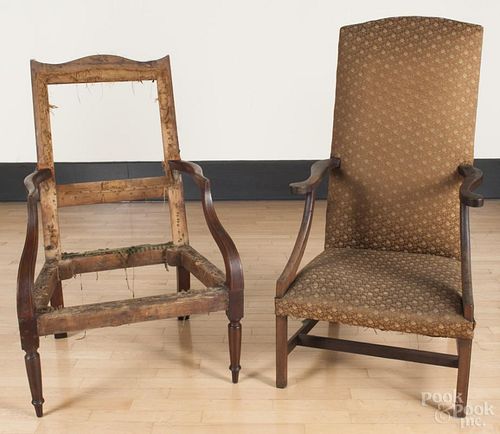 Federal mahogany lolling chair, ca. 1810, together with a later armchair.