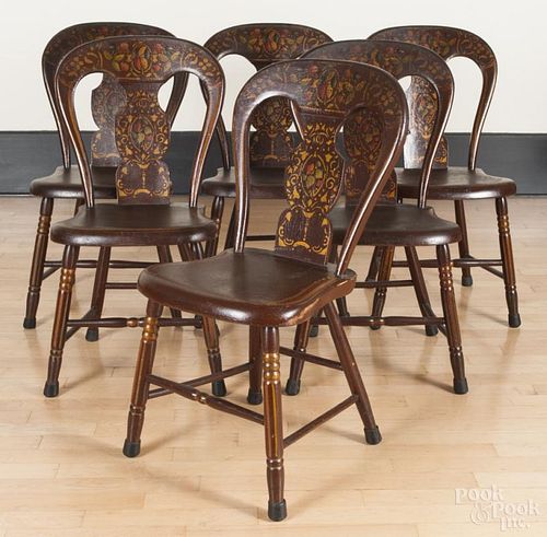 Set of six Pennsylvania painted balloon-back dining chairs, 19th c.