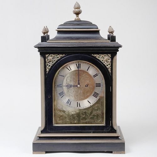 Victorian John Moore & Sons Brass Bound Ebonized Mantel Clock