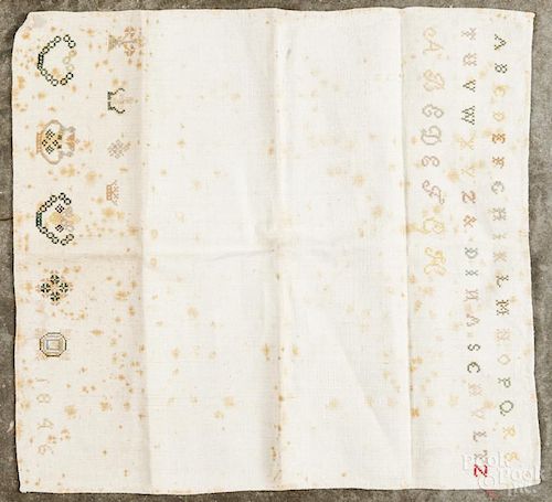 Silk on linen sampler, dated 1816, wrought by Mary Roberts, 7 1/4'' x 16 1/2''