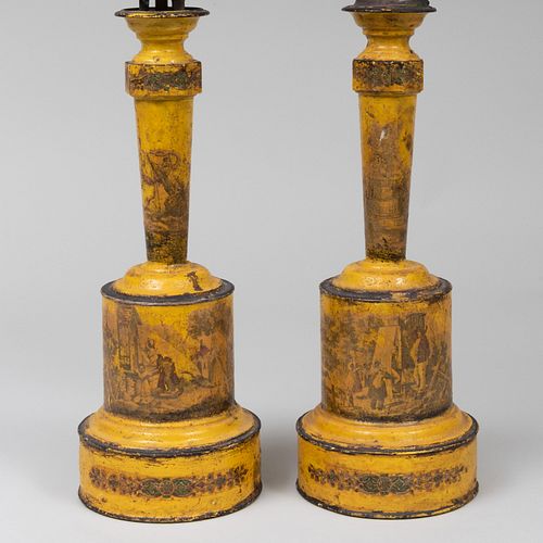 Pair of Decoupaged TÃ´le Lamps