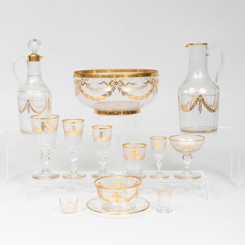 Large Group of Bavarian Gilt-Decorated Glass Tablewares