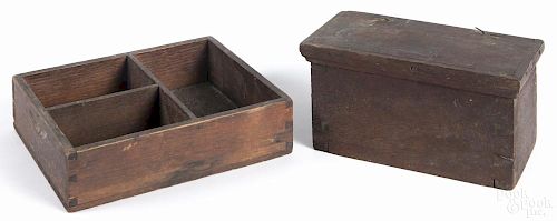 Pennsylvania walnut box, 19th c., 4 3/4'' h., 9'' w., together with a small tool tray, 8'' l., 10'' w.