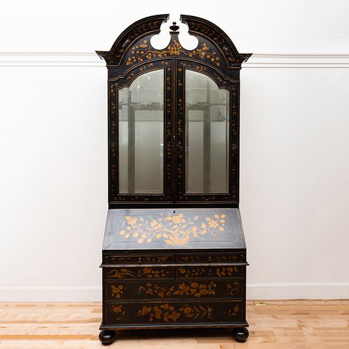 Queen Anne Style Lacquer Secretary Bookcase, of Recent Manufacture