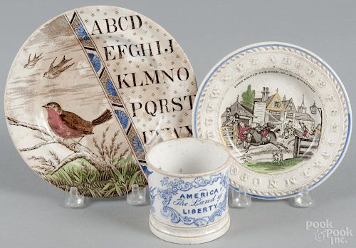 Staffordshire ABC plate, 19th c., depicting John Gilpin Pursued as Highwayman, 5'' dia.