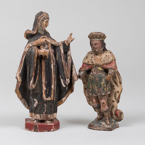 Continental Painted and Parcel-Gilt Wood Models of St. Luke and St. Catherine of Siena 
