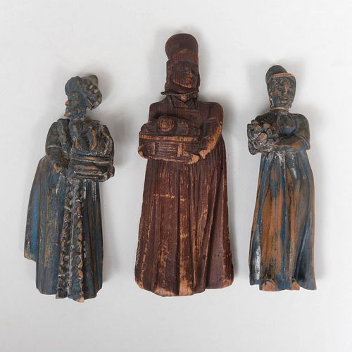 Group of Three Continental  Carved and Painted Wood Figures