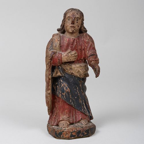Small South American Painted and Carved Wood Figure of a Saint