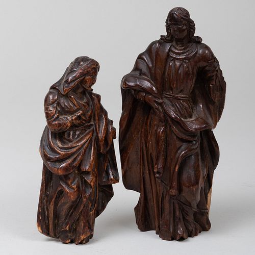 Two Continental Carved Boxwood Figures of Saints
