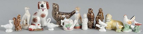 Ceramic figures, animal whistles, etc., tallest - 4 1/4''.