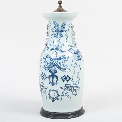 Chinese Blue and White Porcelain Vase Mounted as a Lamp