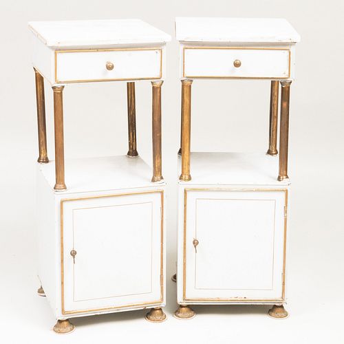 Pair of Brass-Mounted Painted TÃ´le Two-Tier Side Tables