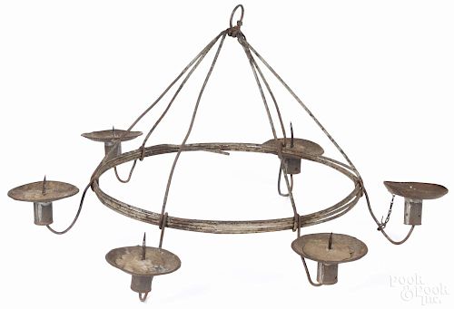 Hanging tin chandelier, early 20th c., 11'' h., 21'' w. Provenance: DeHoogh Gallery, Philadelphia.