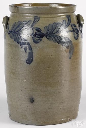 Pennsylvania stoneware crock, 19th c., with cobalt floral decoration, 17 3/4'' h.