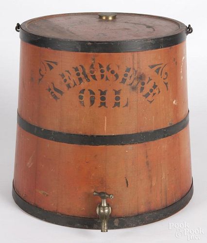 Keene, New Hampshire, painted pine kerosene oil can, late 19th c., stenciled