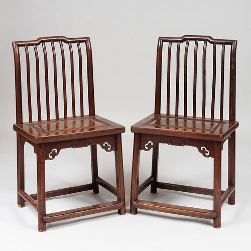 Pair of Chinese Hardwood Spindle Back Side Chairs