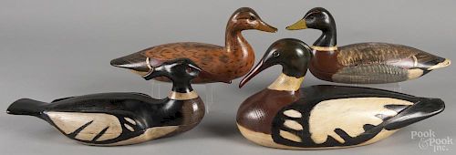 William Porterfield, four contemporary carved and painted duck decoys, signed, two - 16 1/2'' l.